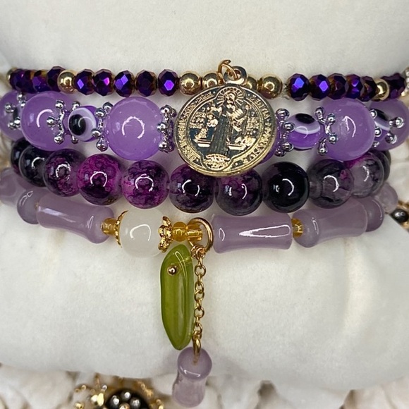 Purple Beaded Bracelet Set - Picture 2 of 2